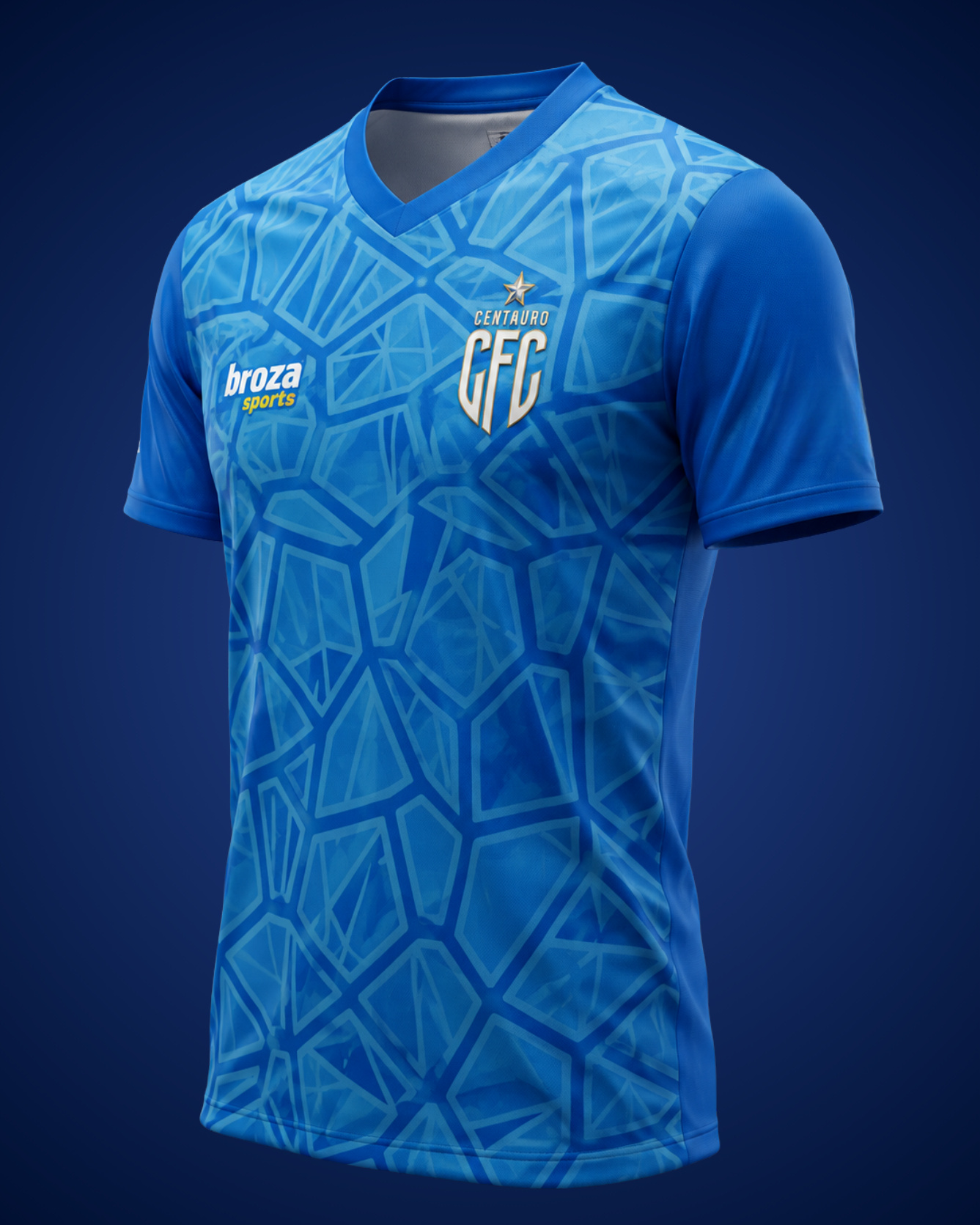 Camiseta azul con patrón geométrico de 2026